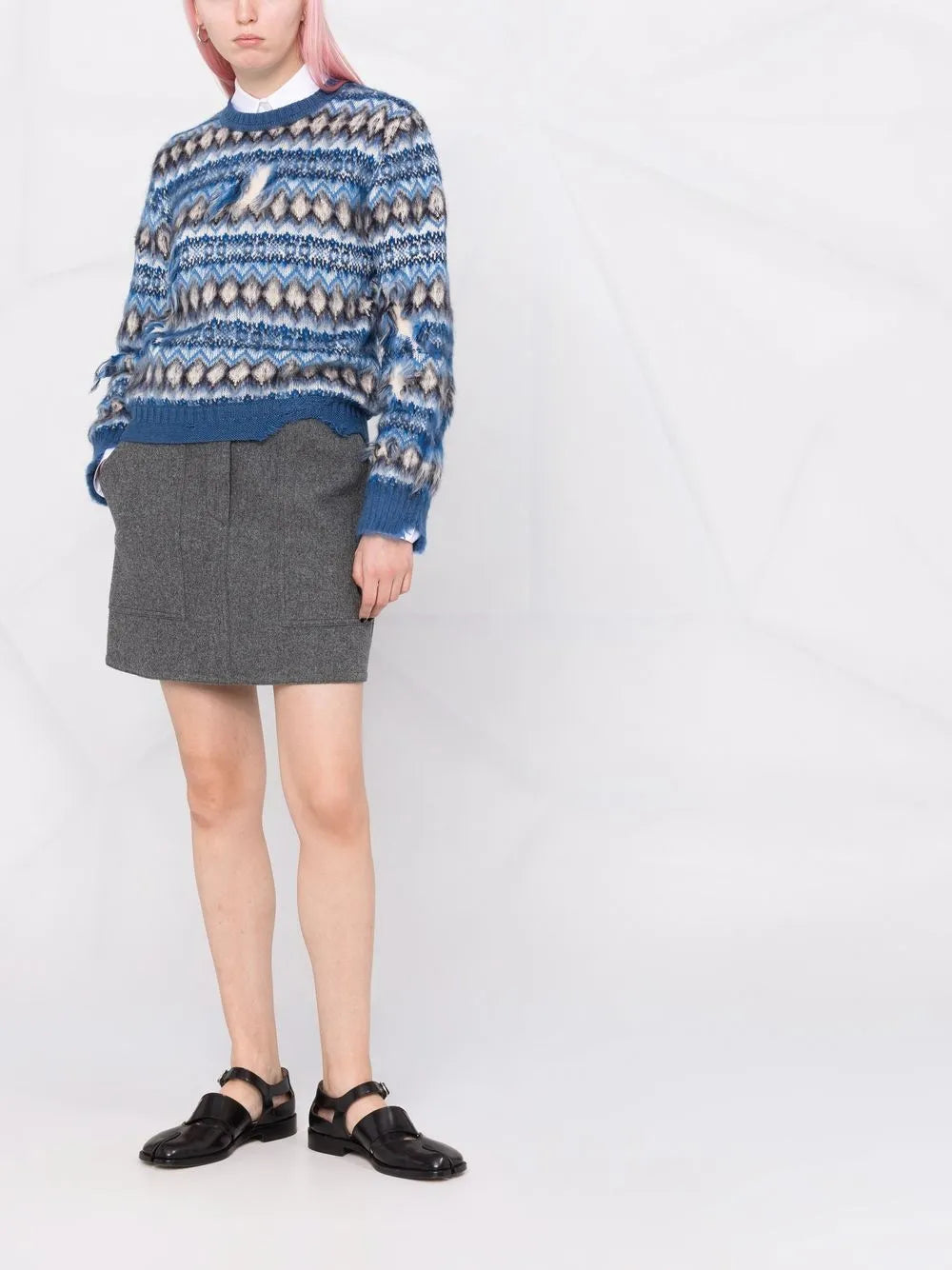 Jacquard Distressed Knitted Jumper