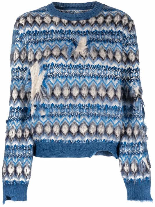 Jacquard Distressed Knitted Jumper