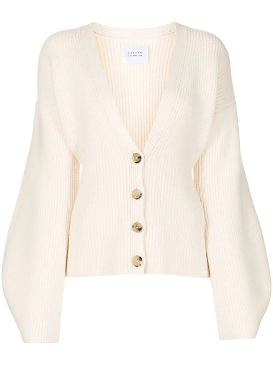Ribbed-Knit V-Neck Cardigan