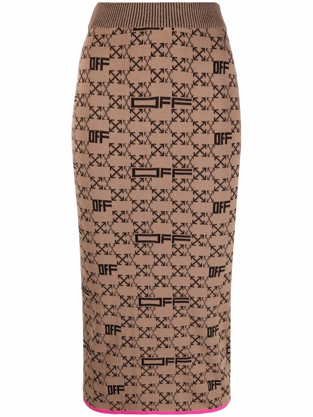 Intarsia-Knit Arrows-Logo Pencil Skirt