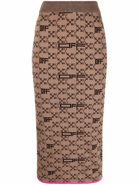 Intarsia-Knit Arrows-Logo Pencil Skirt