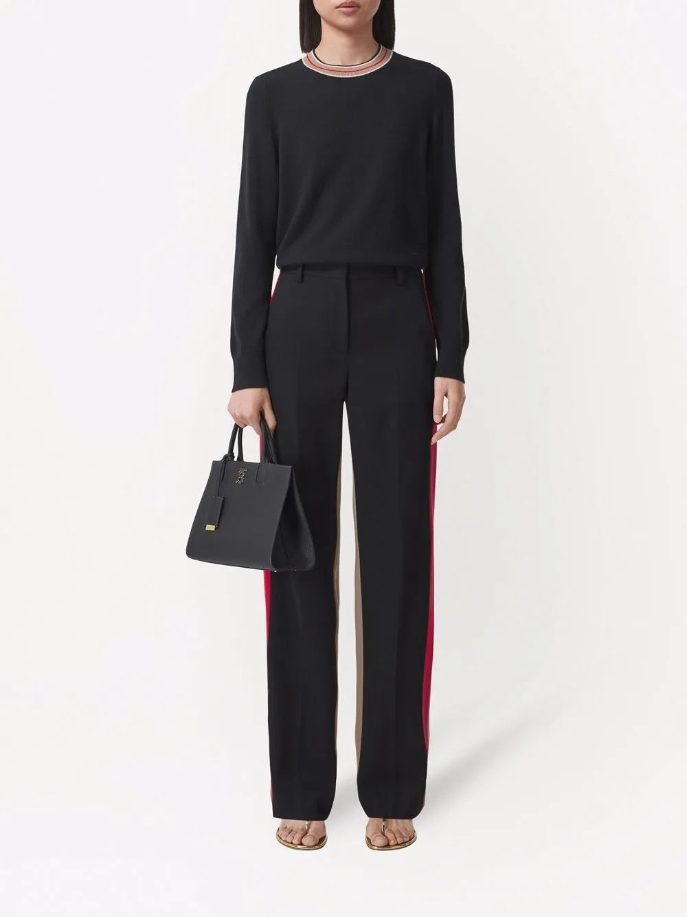 Stripe-Neckline Cashmere Jumper