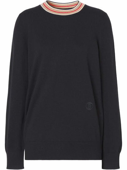 Stripe-Neckline Cashmere Jumper