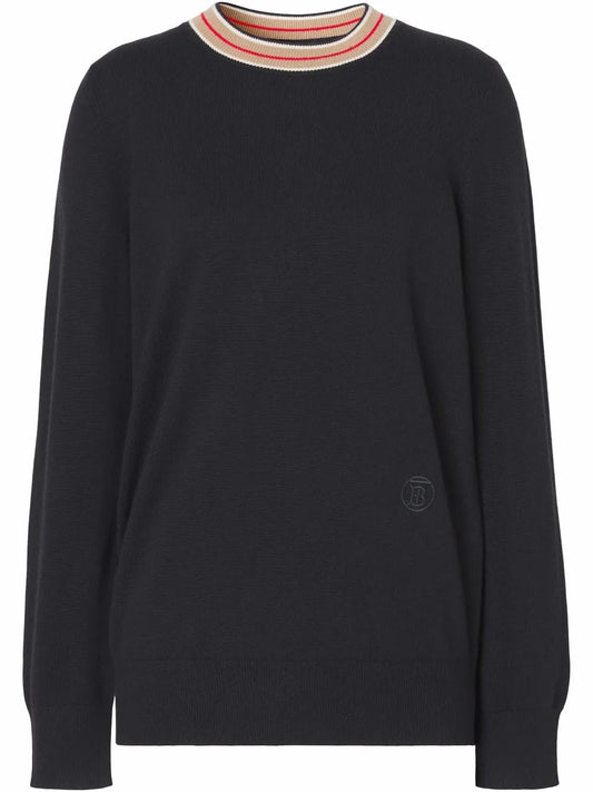 Stripe-Neckline Cashmere Jumper