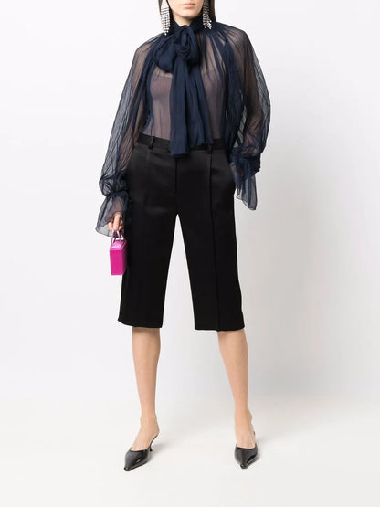 Sheer Pussy-Bow Silk Blouse