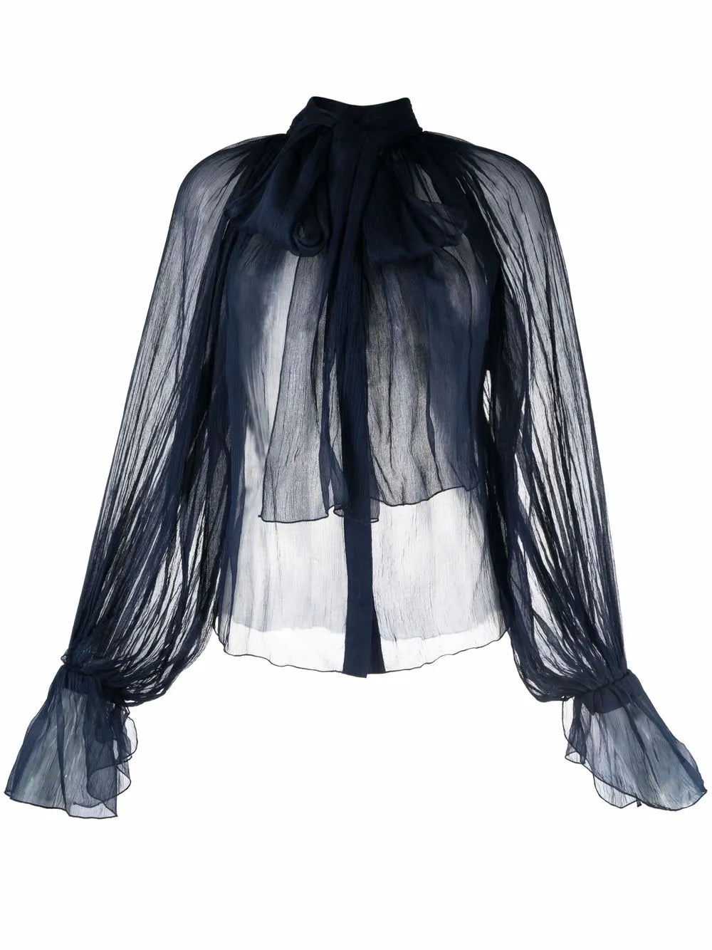 Sheer Pussy-Bow Silk Blouse