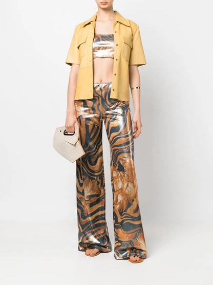 Swirl Print Metallic Crop Top