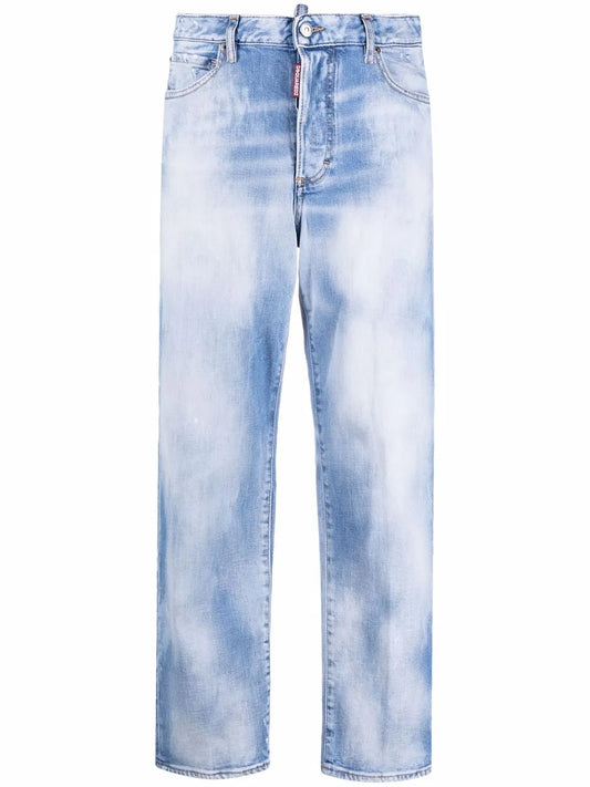 Bleached Effect Straight-Leg Jeans