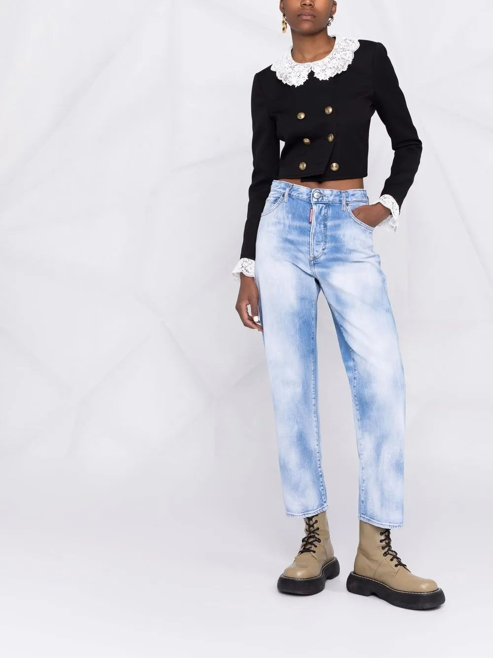 Bleached Effect Straight-Leg Jeans