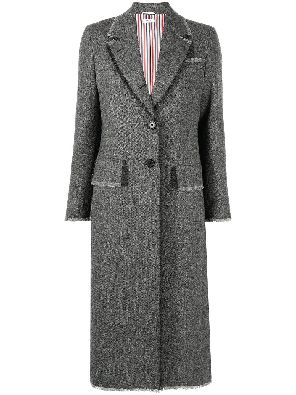 Frayed Trim Single-Breasted Coat