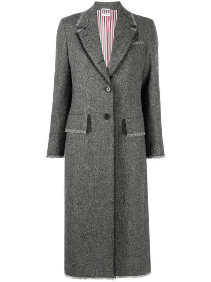 Frayed Trim Single-Breasted Coat