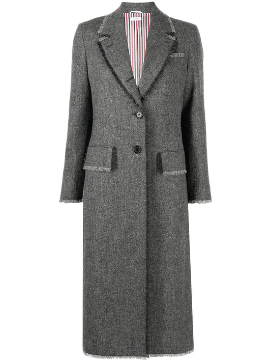 Frayed Trim Single-Breasted Coat