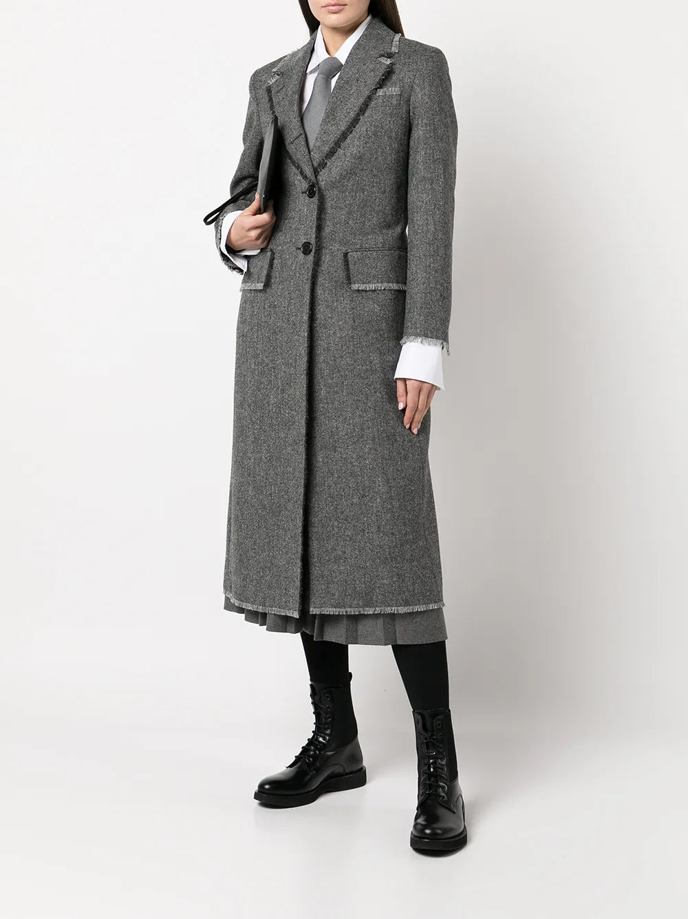 Frayed Trim Single-Breasted Coat