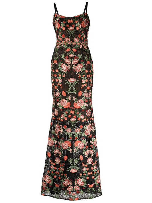 Embroidered Floral Evening Gown
