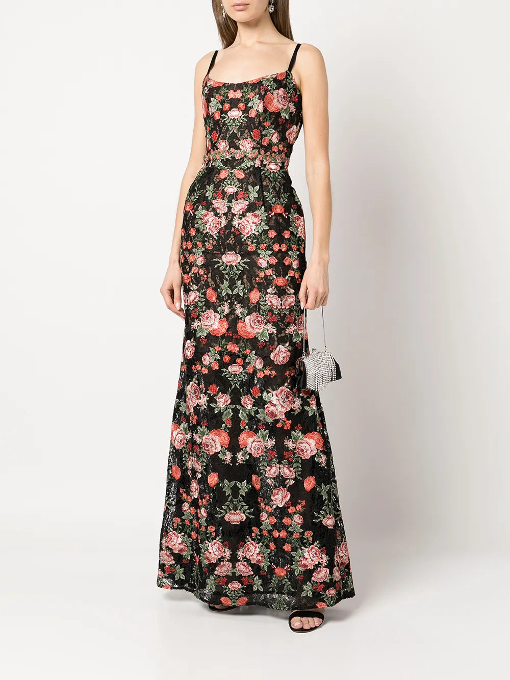 Embroidered Floral Evening Gown