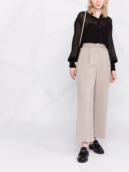 Semi-Sheer Puff-Sleeve Blouse
