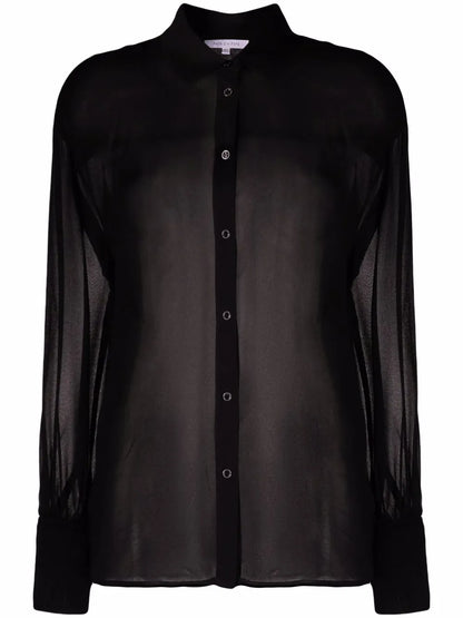 Semi-Sheer Puff-Sleeve Blouse