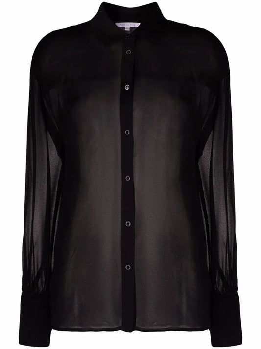 Semi-Sheer Puff-Sleeve Blouse