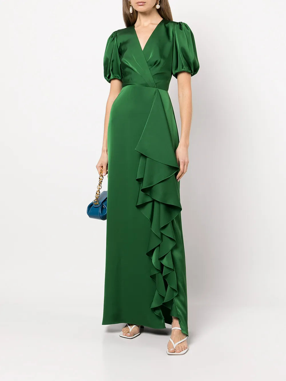 Mila Ruffle-Drape Gown