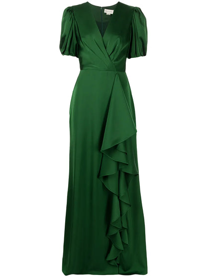 Mila Ruffle-Drape Gown