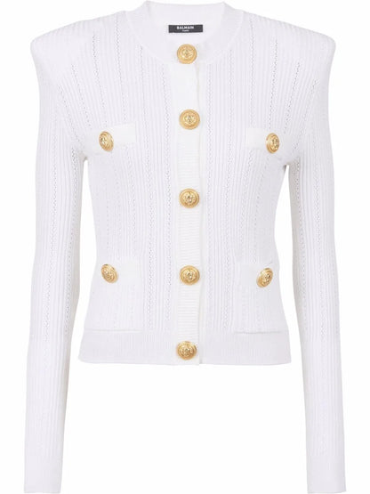 Fine-Knit Button-Fastening Cardigan