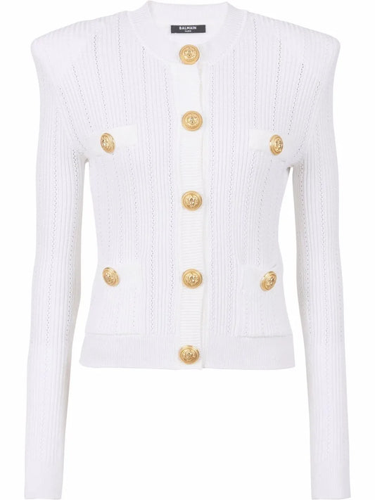 Fine-Knit Button-Fastening Cardigan