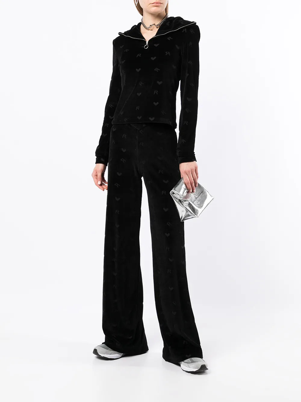 Monogrammed-Velvet Funnel-Neck Top