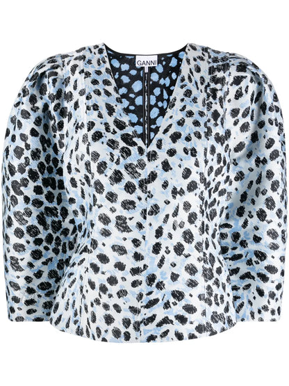 Leopard-Print Puff-Sleeve Top