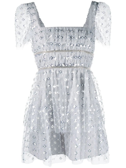 Sequin-Embellished Tiered Mini Dress