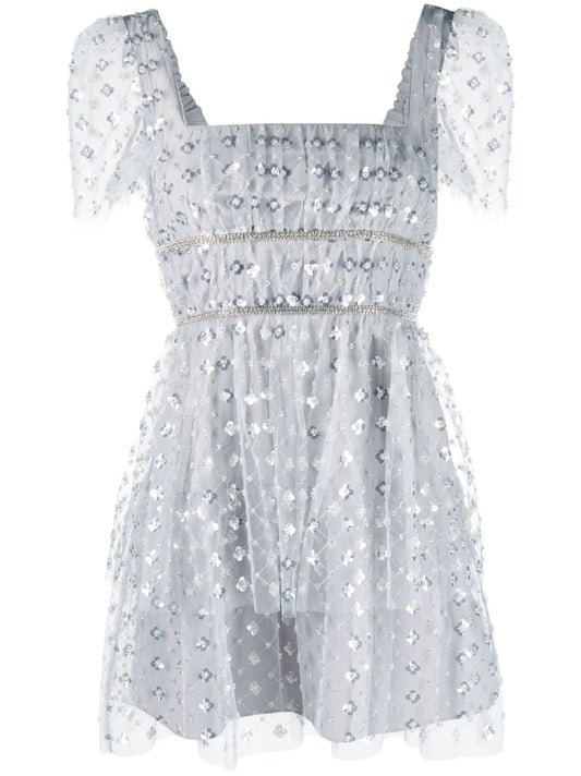 Sequin-Embellished Tiered Mini Dress