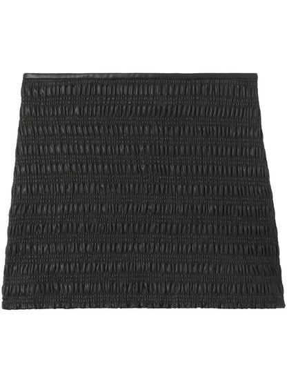 Faux-Leather Smocked Miniskirt