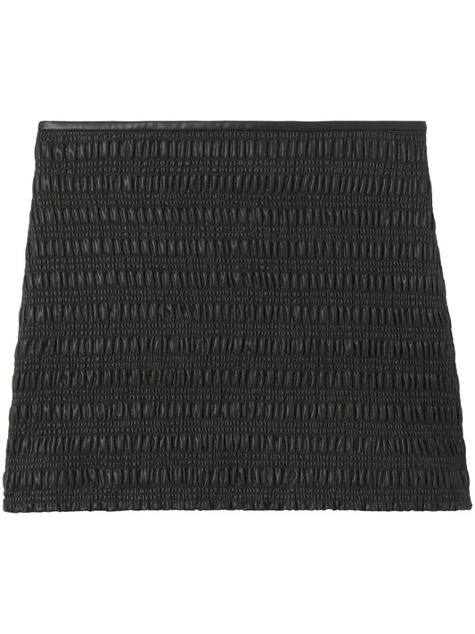 Faux-Leather Smocked Miniskirt