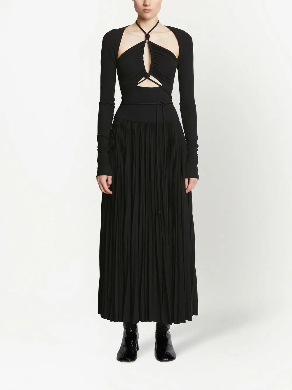 Pleated Halter-Neck Jersey Dress
