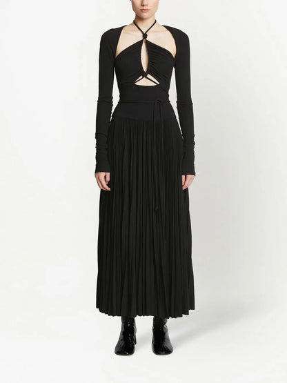 Pleated Halter-Neck Jersey Dress