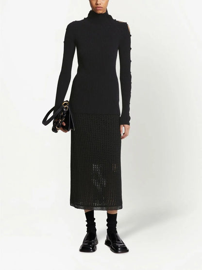 Micro-Rib Button-Embellished Jumper