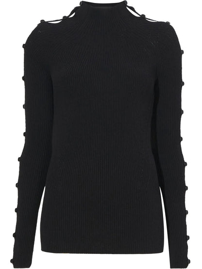 Micro-Rib Button-Embellished Jumper
