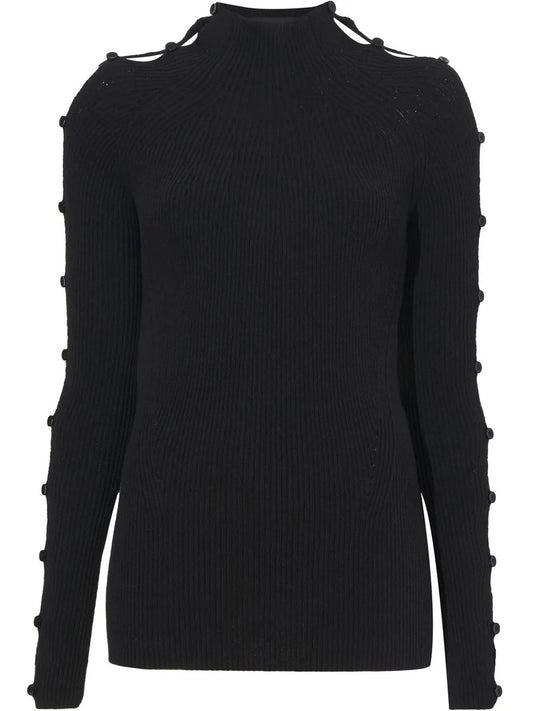 Micro-Rib Button-Embellished Jumper