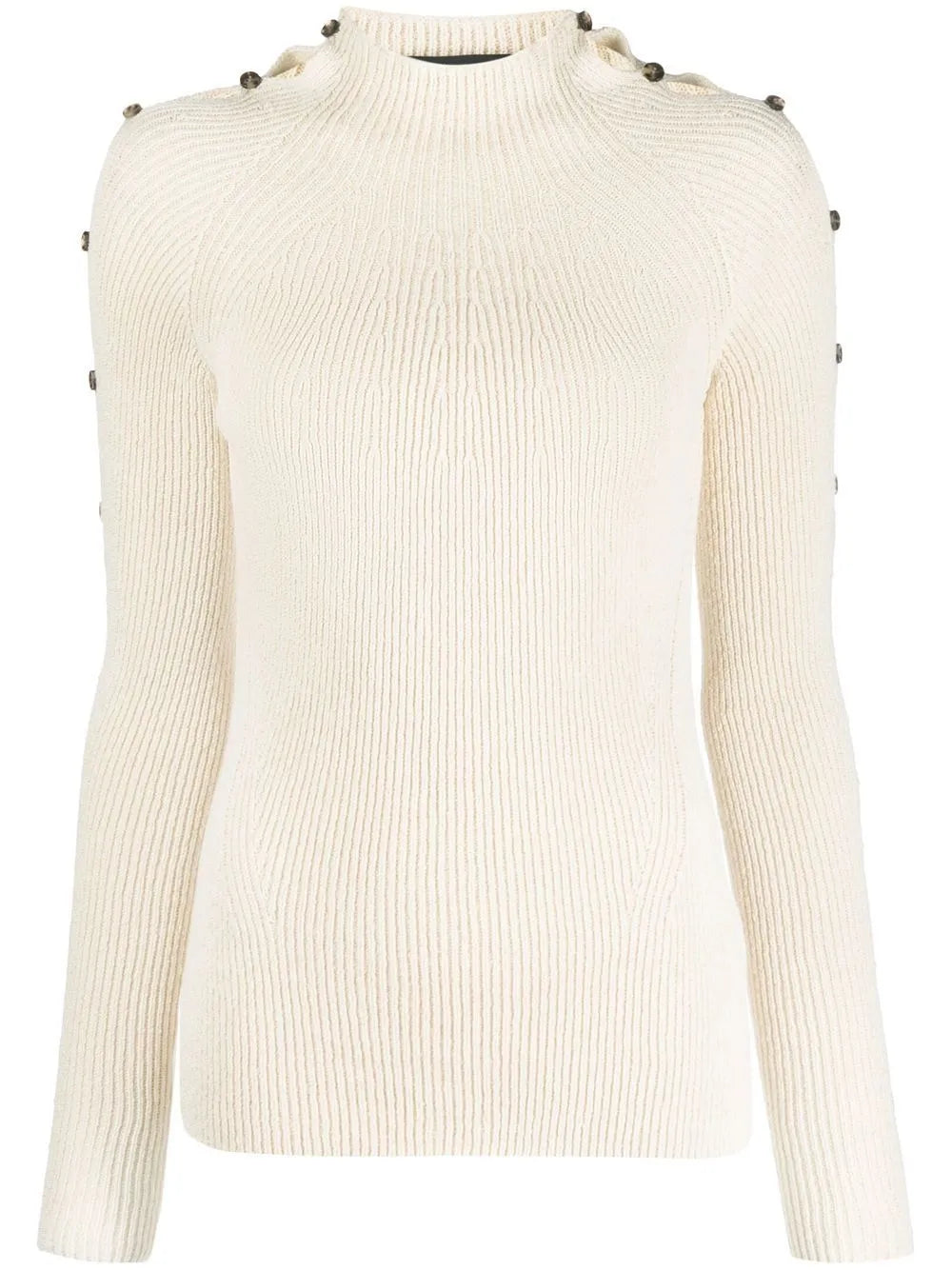 Micro-Rib Button-Embellished Jumper