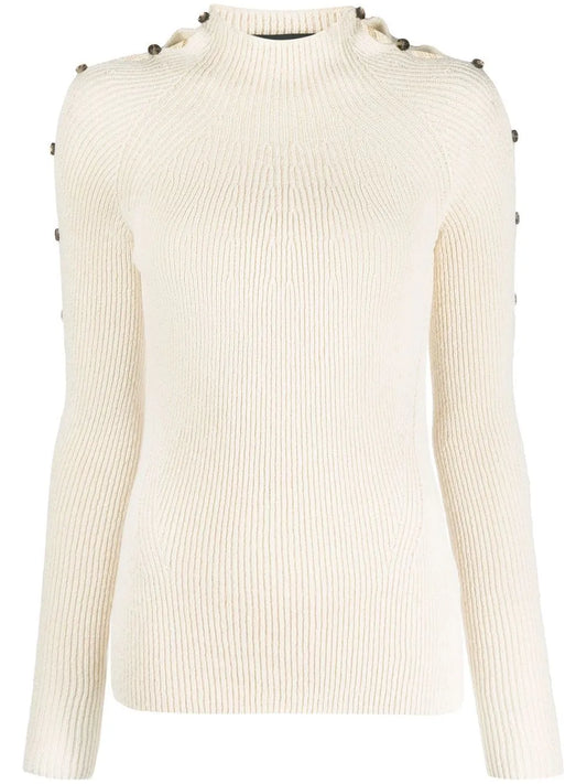 Micro-Rib Button-Embellished Jumper