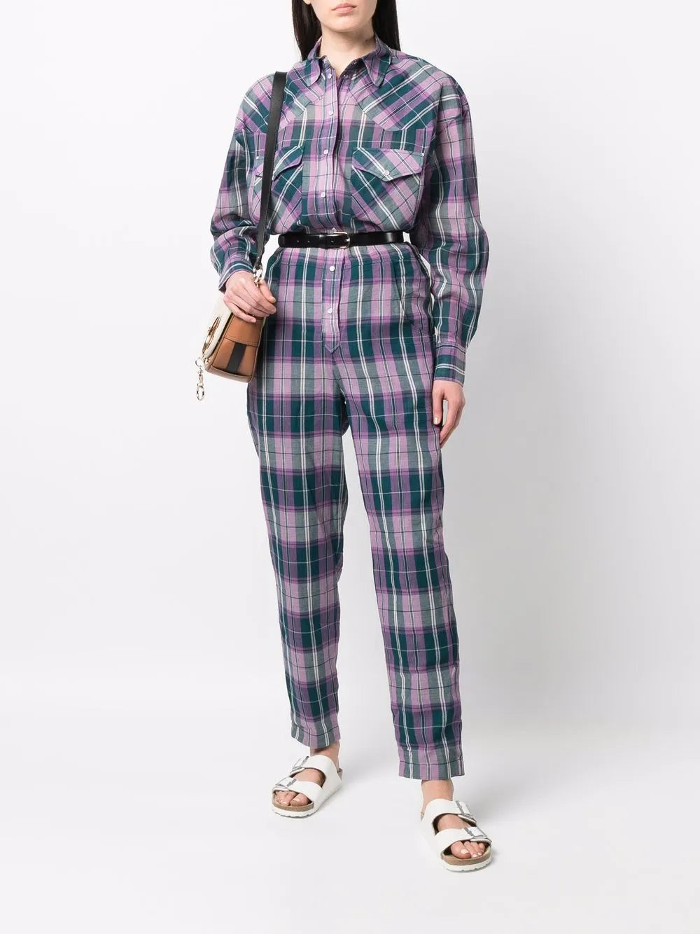 Check-Print Button-Up Jumpsuit
