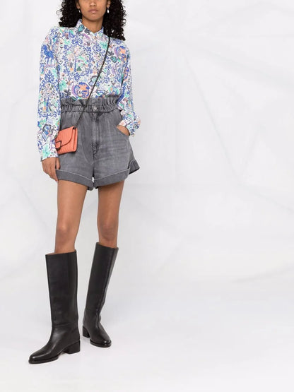 Graphic-Print Long-Sleeve Blouse