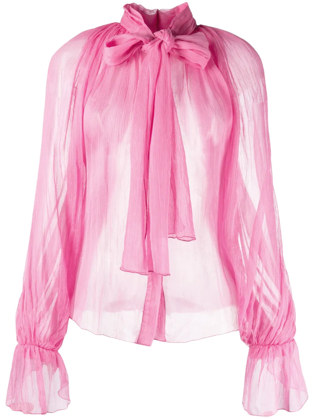 Semi-Sheer Pussybow Silk Blouse