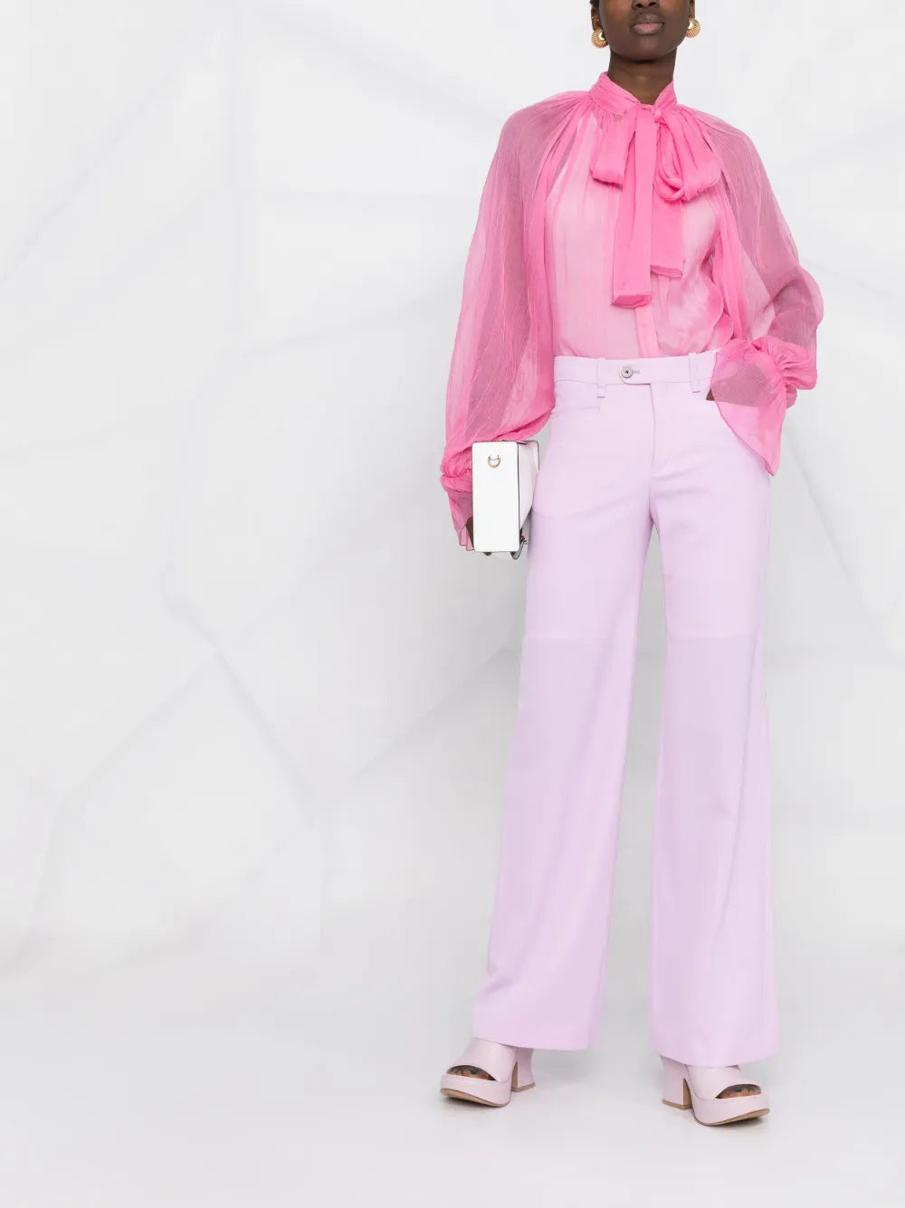 Semi-Sheer Pussybow Silk Blouse