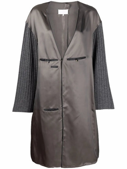 Contrasting-Sleeves V-Neck Dress