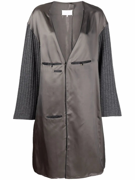 Contrasting-Sleeves V-Neck Dress