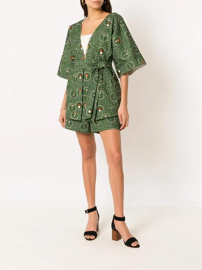 Mushroom-Print Wrap Top