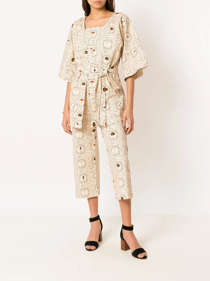 Mushroom-Print Tie-Waist Top