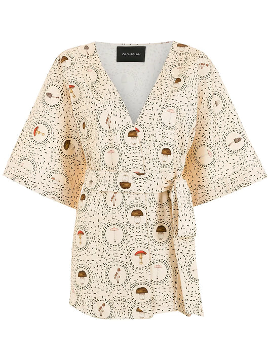 Mushroom-Print Tie-Waist Top