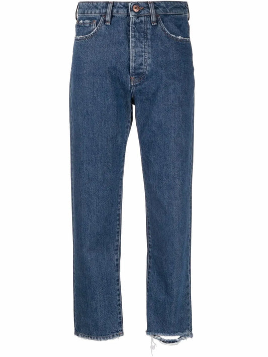 Distressed Straight-Leg Jeans