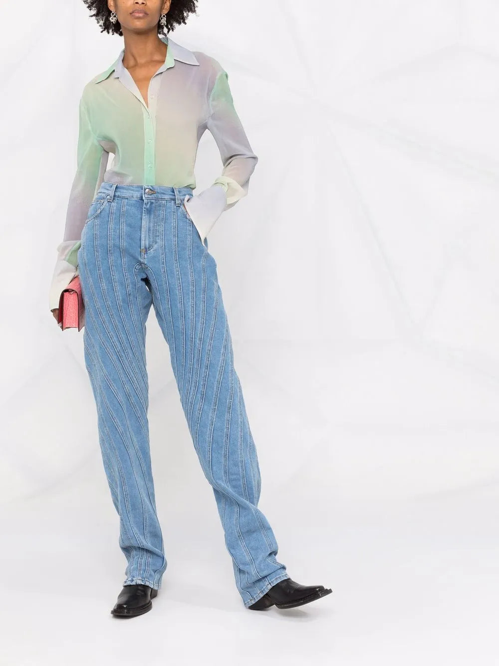 Gradient Mesh Button-Up Shirt